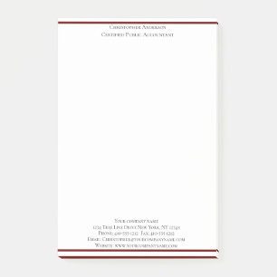 Burgundy White Professional Business Personalized Post-it Notes