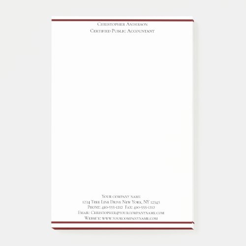 Burgundy White Professional Business Personalized Post_it Notes