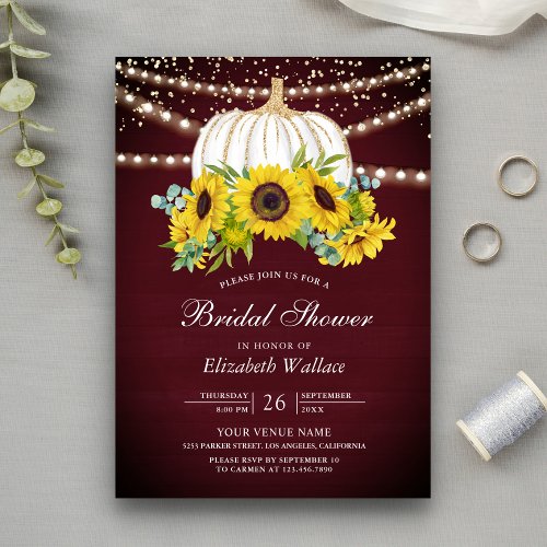 Burgundy White Pumpkin Sunflowers Bridal Shower Invitation