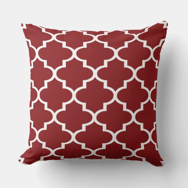 Burgundy White Quatrefoil Lattice Pillow (Front)