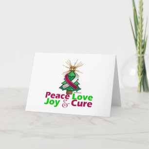 Burgundy & White Ribbon Christmas Peace Love, Joy Holiday Card