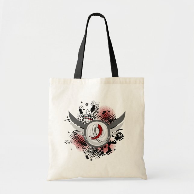 Burgundy White Ribbon Wings Head Neck Cancer Tote Bag (Front)