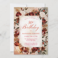 Burgundy White Rose Fall Floral 50th Birthday