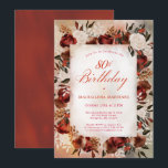 Burgundy White Rose Fall Floral 80th Birthday Invitation<br><div class="desc">Elegant burgundy and white roses create a dramatic floral frame for this watercolor birthday invitation. Traditional calligraphy creates a beautiful mood,  fitting for this special celebration. Perfect for a fall celebration.</div>