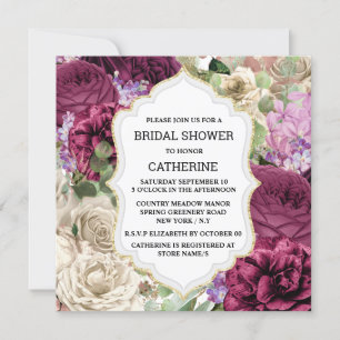 Burgundy white rose flower elegant vintage frame invitation