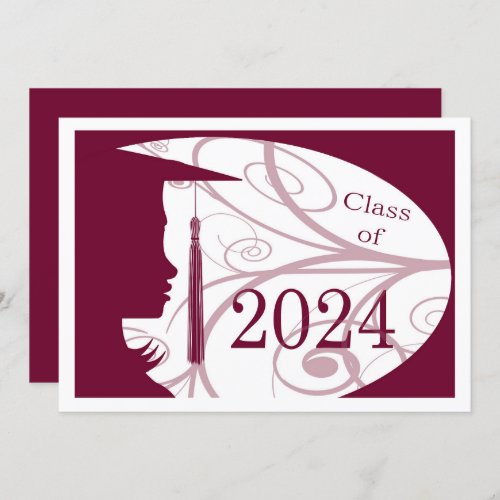 Burgundy  White Silhouette 2024 Graduation Party Invitation
