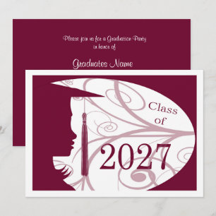 Burgundy & White Silhouette 2027 Graduation Party Invitation