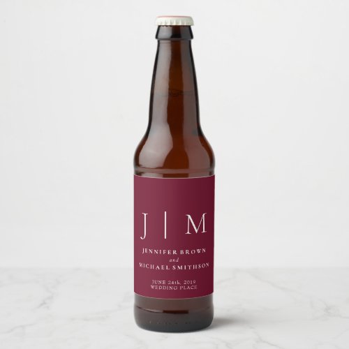 Burgundy White Simple Minimalistic Drink Wedding Beer Bottle Label