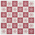 Burgundy White Snowflake Checkered Pattern Fabric