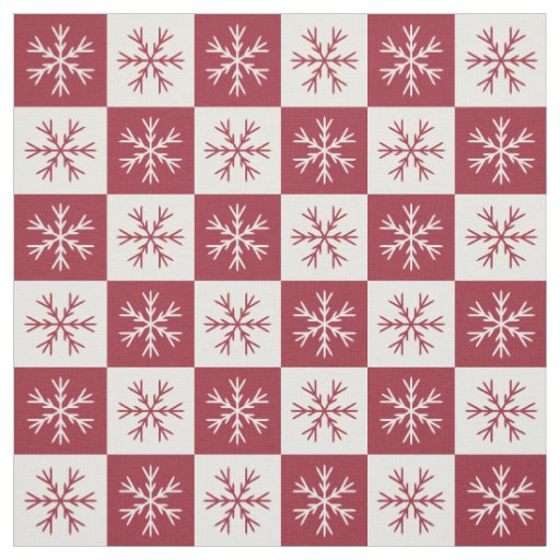 Burgundy White Snowflake Checkered Pattern Fabric