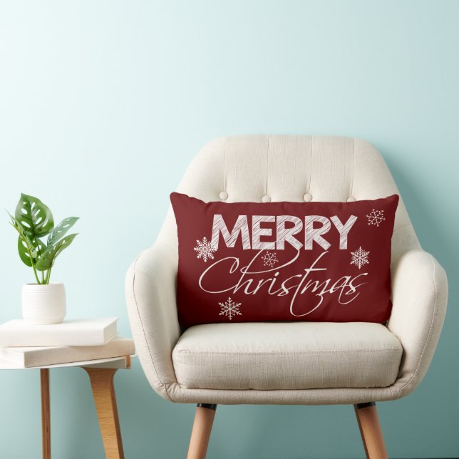 Burgundy & White Snowflakes | Merry Christmas Lumbar Pillow (Chair)