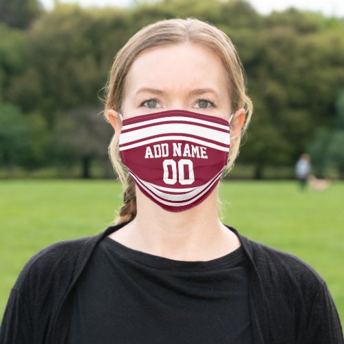 Burgundy  White Sports Jersey Custom Name Number Adult Cloth Face Mask