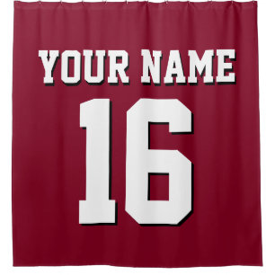 Burgundy White Sports Jersey Team Jersey Shower Curtain