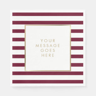 Burgundy White Stripe Faux Gold Foil Napkins