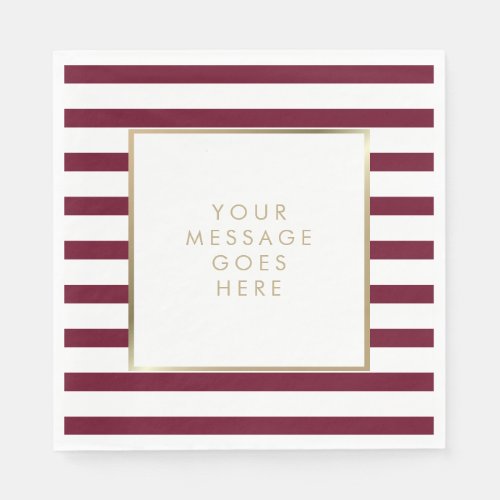 Burgundy White Stripe Faux Gold Foil Napkins