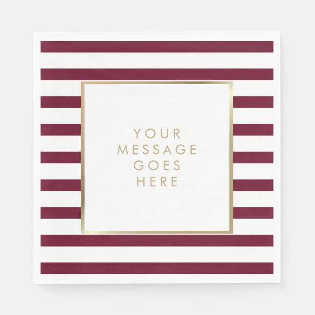 Burgundy White Stripe Faux Gold Foil Napkins (Front)