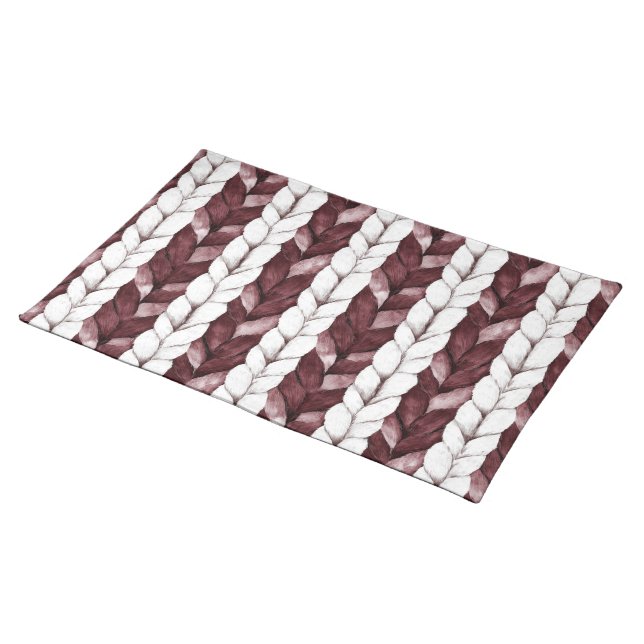 Burgundy White Stripes Christmas Cloth Placemat (On Table)
