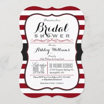 Burgundy & White Stripes; Elegant Bridal Shower Invitation by Card_Stop at Zazzle