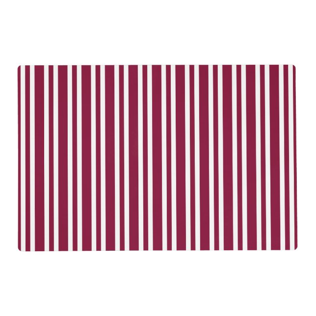 Burgundy White Stripes Pattern Laminated Placemat (Front)