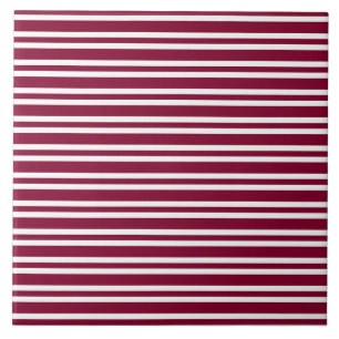 Burgundy White Stripes Seamless Pattern Ceramic Tile