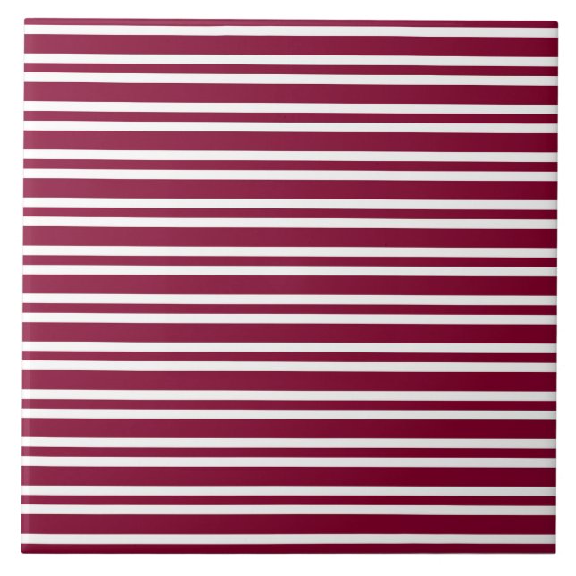 Burgundy White Stripes Seamless Pattern Ceramic Tile (Front)