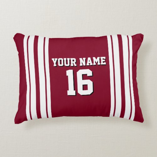 Burgundy White Team Jersey Custom Number Name Accent Pillow
