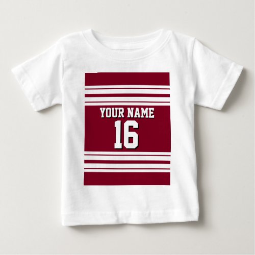 Burgundy White Team Jersey Custom Number Name Baby T_Shirt