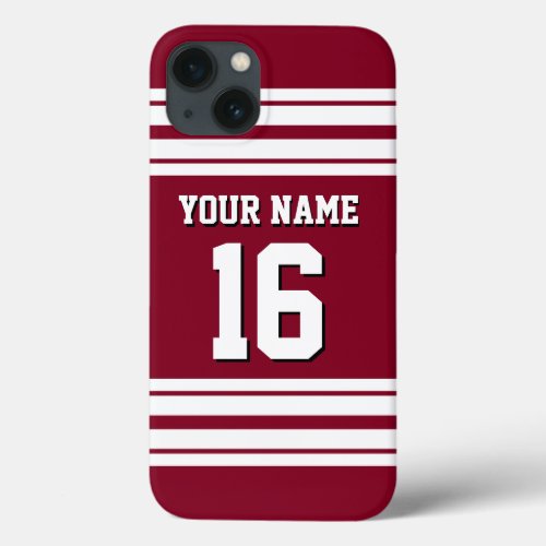Burgundy White Team Jersey Custom Number Name iPhone 13 Case