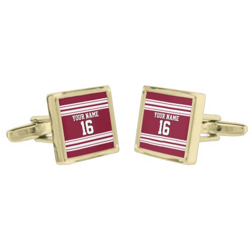 Burgundy White Team Jersey Custom Number Name Gold Cufflinks