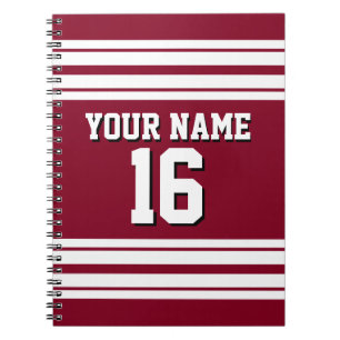Burgundy White Team Jersey Custom Number Name Notebook