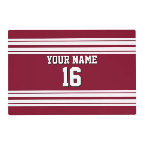 Burgundy White Team Jersey Custom Number Name Placemat