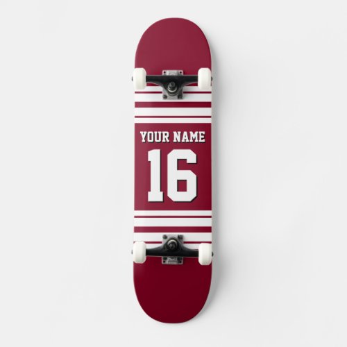 Burgundy White Team Jersey Custom Number Name Skateboard Deck