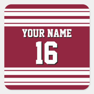 Burgundy White Team Jersey Custom Number Name Square Sticker
