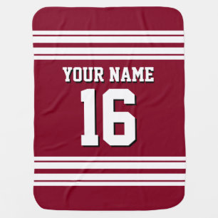 Burgundy White Team Jersey Custom Number Name Stroller Blanket