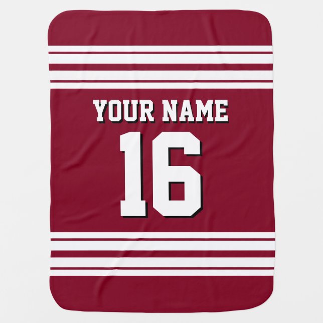 Burgundy White Team Jersey Custom Number Name Stroller Blanket (Front)