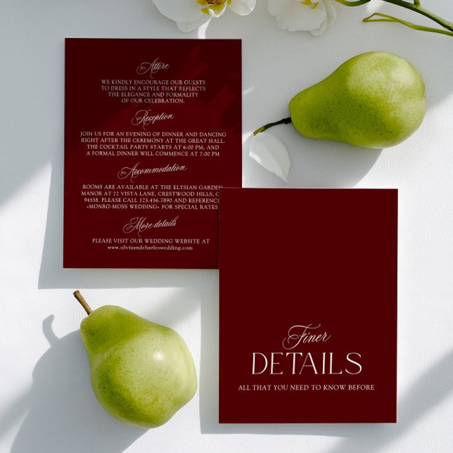 Burgundy & White Wedding Information Card  (Burgundy & White Wedding Information Card)