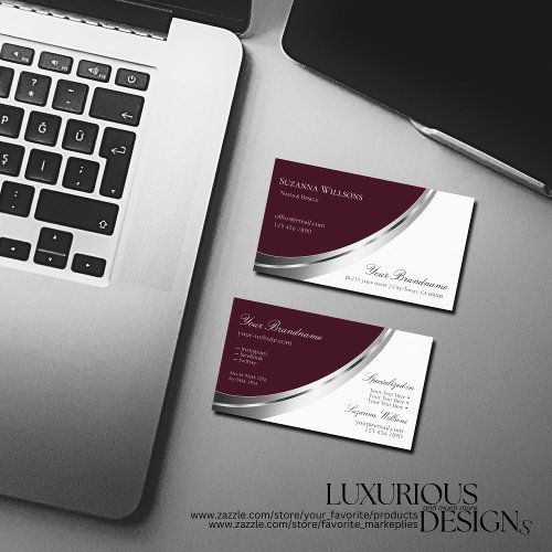 Burgundy White with Decorative faux Silver Decor Business Card