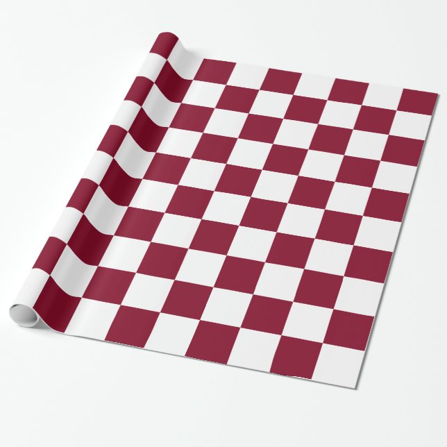 Burgundy White XL Checker Board Pattern Wrapping Paper (Unrolled)