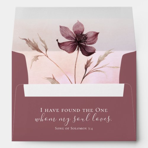 Burgundy Wild Flower Return Address Bible Wedding Envelope