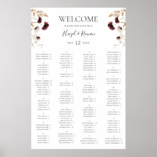 Burgundy Wildflower Alphabetical Seating Chart