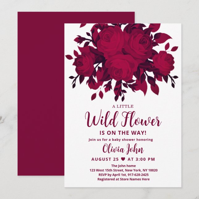 Burgundy Wildflower Baby Shower Invitation (Front/Back)