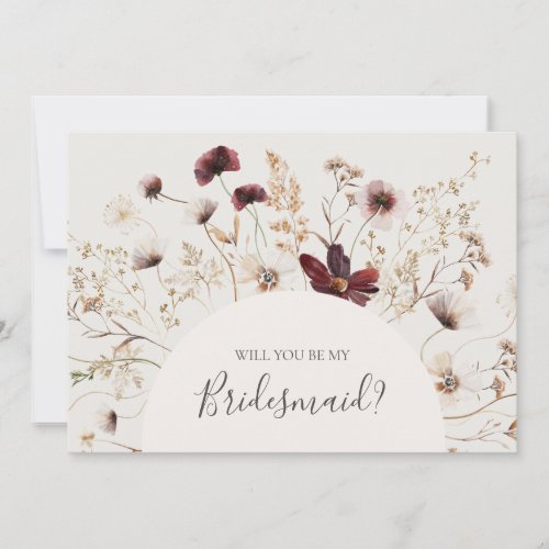 Burgundy Wildflower Beige Bridesmaid Proposal Card