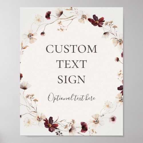 Burgundy Wildflower  Beige Cards  Gifts Custom Poster