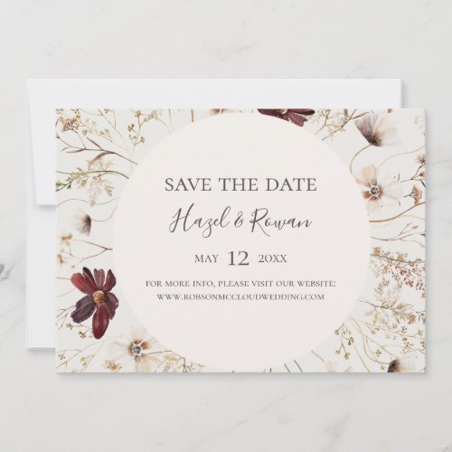 Burgundy Wildflower Beige Horizontal Save the Date