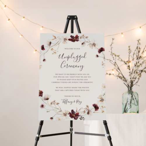 Burgundy Wildflower  Beige Unplugged Ceremony  Foam Board