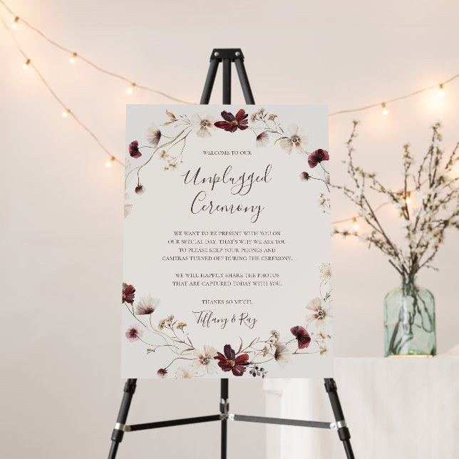 Burgundy Wildflower | Beige Unplugged Ceremony  Foam Board (In Situ (Stand))