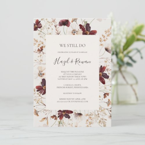 Burgundy Wildflower Beige We Still Do Vow Renewal Invitation