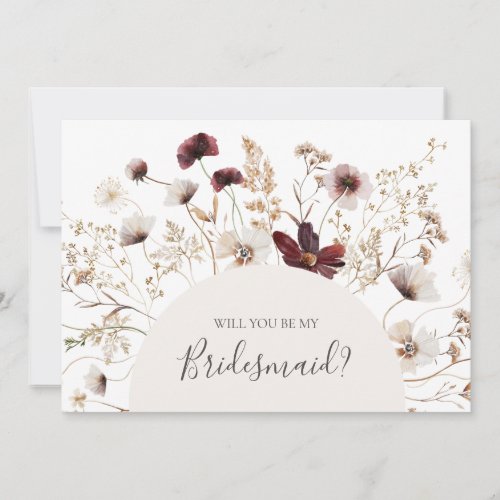 Burgundy Wildflower  Bridesmaid Proposal Card