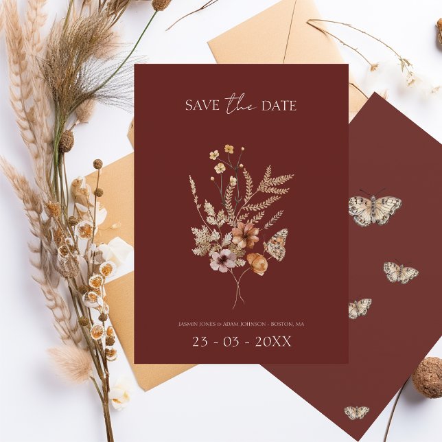 Burgundy Wildflower Fall Wedding Save the Date (Creator Uploaded)