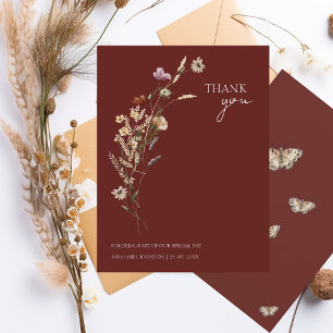 Burgundy Wildflower Fall Wedding Thank You Card